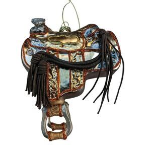 Saddle Glass Ornament Texas Faux Leather Rodeo Horse Riding Desert Ranch Farm